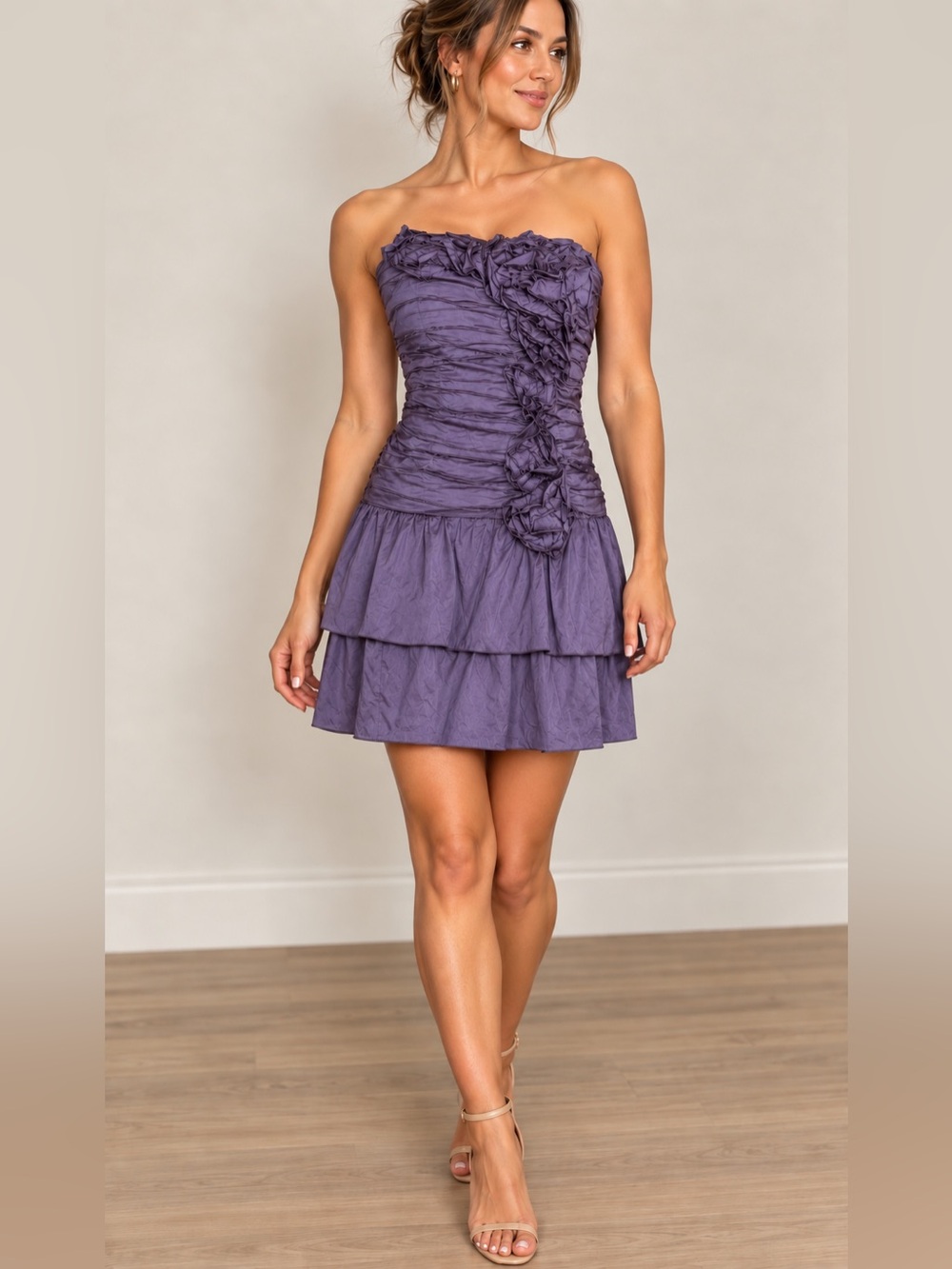 NWT BCBGMAXAZRIA Violet Ruffle Rosette Cocktail Party Dress Size 8 MSRP $478